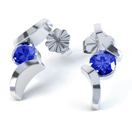 Combinations Blue Sapphire Round Rhodium plated Silver Earrings