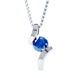 Combinations Blue Sapphire Round Platinum plated Silver Pendant
