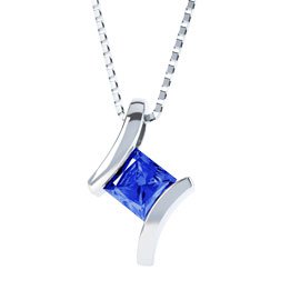 Combinations Princess Blue Sapphire Square Platinum plated Silver Pendant