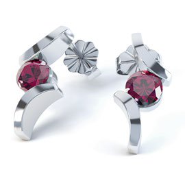 Combinations Ruby Round Rhodium plated Silver Earrings