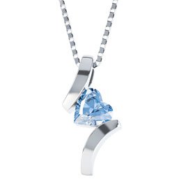 Combinations Aquamarine Heart Platinum plated Silver Pendant