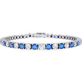 Eternity 10ct Blue Sapphire and Diamond 18ct White Gold Tennis Bracelet