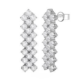 Eternity Three Row Diamond CZ Rhodium plated Silver Drop Earrings