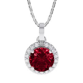 Eternity 1ct Ruby 9ct White Gold Lab Diamond Halo Pendant