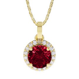 Eternity 1ct Ruby 9ct Yellow Gold Lab Diamond Halo Pendant