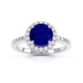 Eternity 1ct Sapphire and Diamond Halo Platinum Engagement Ring