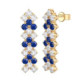 Eternity Three Row Sapphire and Diamond CZ 18ct Gold plated Silver Drop Earrings