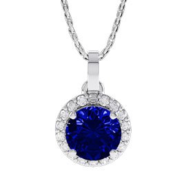 Eternity 1ct Sapphire Halo Platinum plated Silver Pendant