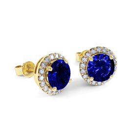 Eternity 2ct Sapphire and Diamond Halo 18ct Yellow Gold Stud Earrings