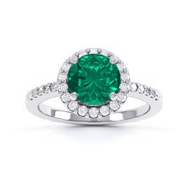 Eternity 1ct Emerald and Diamond Halo Platinum Engagement Ring