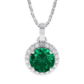 Eternity 1ct Emerald Halo Platinum plated Silver Pendant
