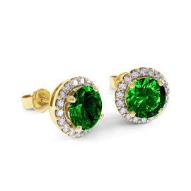 Eternity 2ct Emerald and Diamond Halo 18ct Yellow Gold Stud Earrings