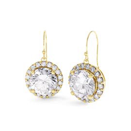 Eternity 2ct Diamond Halo 18ct Yellow Gold Drop Earrings