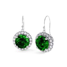 Eternity 2ct Emerald and Diamond Halo 18ct White Gold Drop Earrings