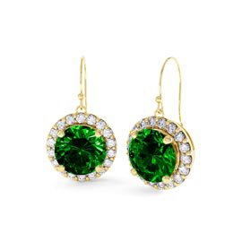 Eternity 2ct Emerald and Diamond Halo 18ct Yellow Gold Drop Earrings