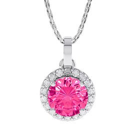 Eternity 1ct Pink Sapphire Moissanite Halo Platinum plated Silver Pendant