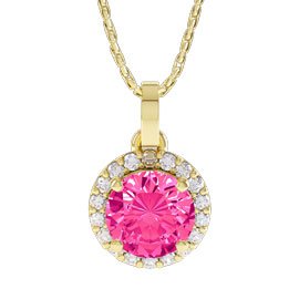 Eternity 1ct Pink Sapphire Moissanite Halo 18ct Gold Vermeil Pendant