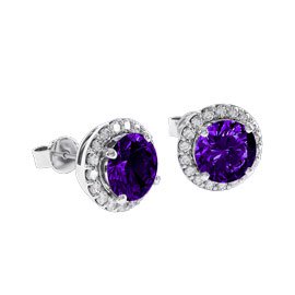 2ct Amethyst and Diamond Halo 18ct White Gold Stud Earrings
