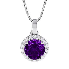 Eternity 1ct Amethyst Lab Diamond Halo 9ct White Gold Pendant