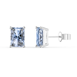 Princess 2ct Emerald Cut Aquamarine Platinum Plated Silver Stud Earrings