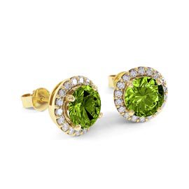 2ct Peridot 18ct Gold Vermeil Halo Stud Earrings
