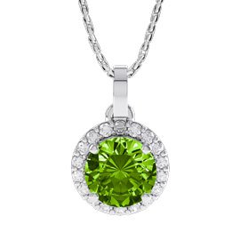 Eternity 1ct Peridot Moissanite Halo Platinum plated Silver Pendant