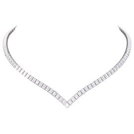 Princess Moissanite 18ct White Gold Tennis Necklace
