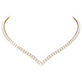 Princess Moissanite 18ct Yellow Gold Tennis Necklace