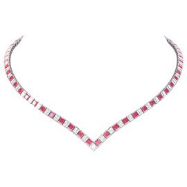 Princess Ruby and Diamond 18ct White Gold Tennis Necklace