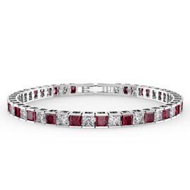 Princess Ruby CZ Rhodium plated Silver Tennis Bracelet