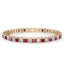 Princess Ruby CZ 18ct Gold plated Silver Tennis Bracelet