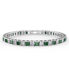 Princess Emerald CZ Rhodium plated Silver Tennis Bracelet