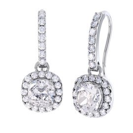 Princess 2ct Diamond Halo 18ct White Gold Pave Drop Earrings
