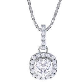 Princess 1ct White Sapphire and Diamond Halo 18ct White Gold Pendant