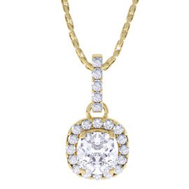 Princess 1ct White Sapphire and Diamond Halo 18ct Gold Pendant
