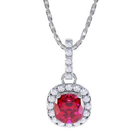 Princess 1ct Ruby Halo Platinum plated Silver Pendant