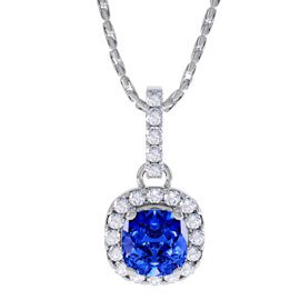Princess 1ct Sapphire Halo Platinum plated Silver Pendant
