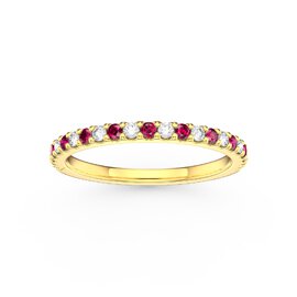 Radiant Ruby and Lab Diamond 9ct Yellow Gold Half Eternity Ring