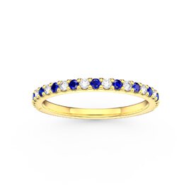 Radiant Sapphire and Lab Diamond 9ct Yellow Gold Half Eternity Ring