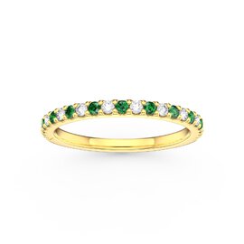Radiant Emerald and Lab Diamond 9ct Yellow Gold Half Eternity Ring