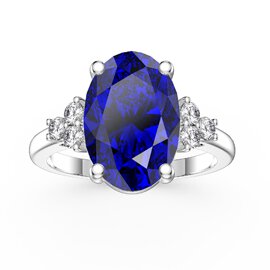 Radiant 3.5ct Oval Sapphire and Moissanite Platinum plated Silver Proposal Ring