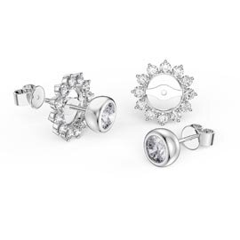 Infinity White Sapphire Platinum plated Silver Stud Starburst Earrings Halo Jacket Set