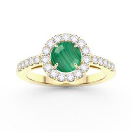 Malachite Lab Diamond Halo 9ct Yellow Gold Promise Ring
