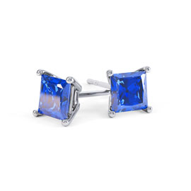 Charisma 1ct Blue Sapphire Princess Platinum Plated Silver Stud Earrings