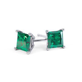 Charisma 1ct Emerald Princess Platinum Plated Silver Stud Earrings