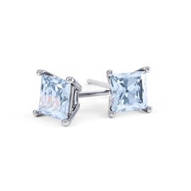 Charisma 1ct Aquamarine Princess Platinum Plated Silver Stud Earrings