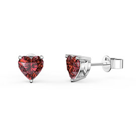 Charisma 1ct Heart Garnet Platinum plated Silver Stud Earrings