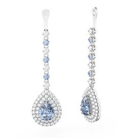 Fusion Aquamarine Pear Halo Platinum plated Silver Earring Drops
