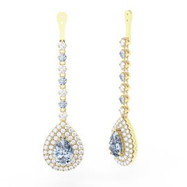 Fusion Aquamarine Pear Halo 18ct Gold Vermeil Earring Drops