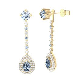Fusion Aquamarine Pear Halo 18ct Gold Vermeil Stud Drop Earrings Set